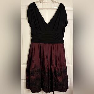 SL Fashions Cocktail Satin Dress 16W Black Red Sleeveless Fit & Flare Grunge